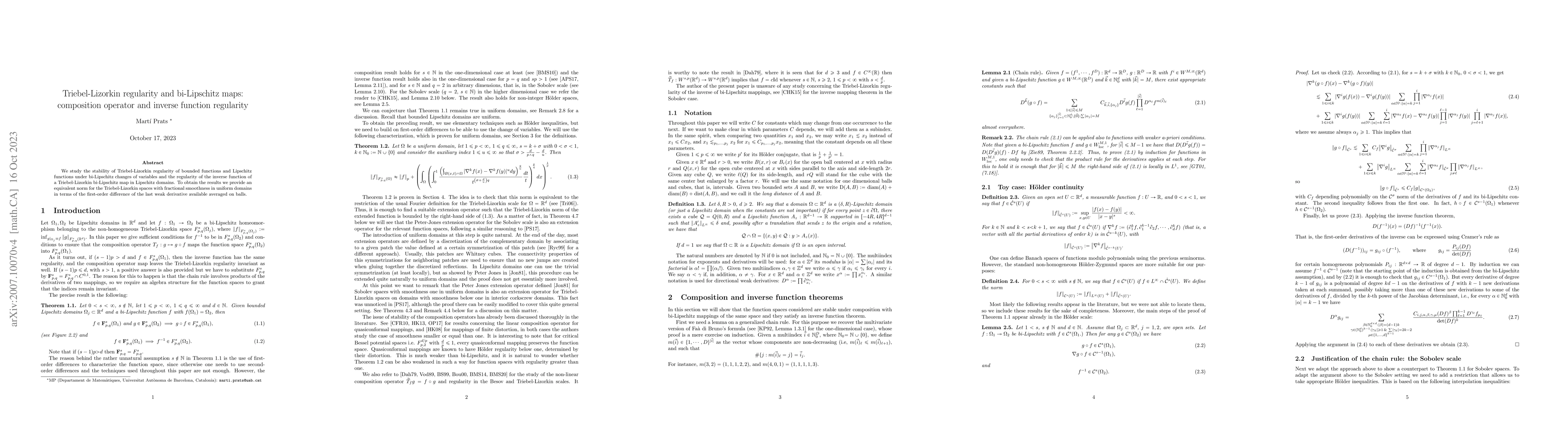 Thumbnail for Triebel-Lizorkin regularity and bi-Lipschitz maps: composition operator
  and inverse function regularity
