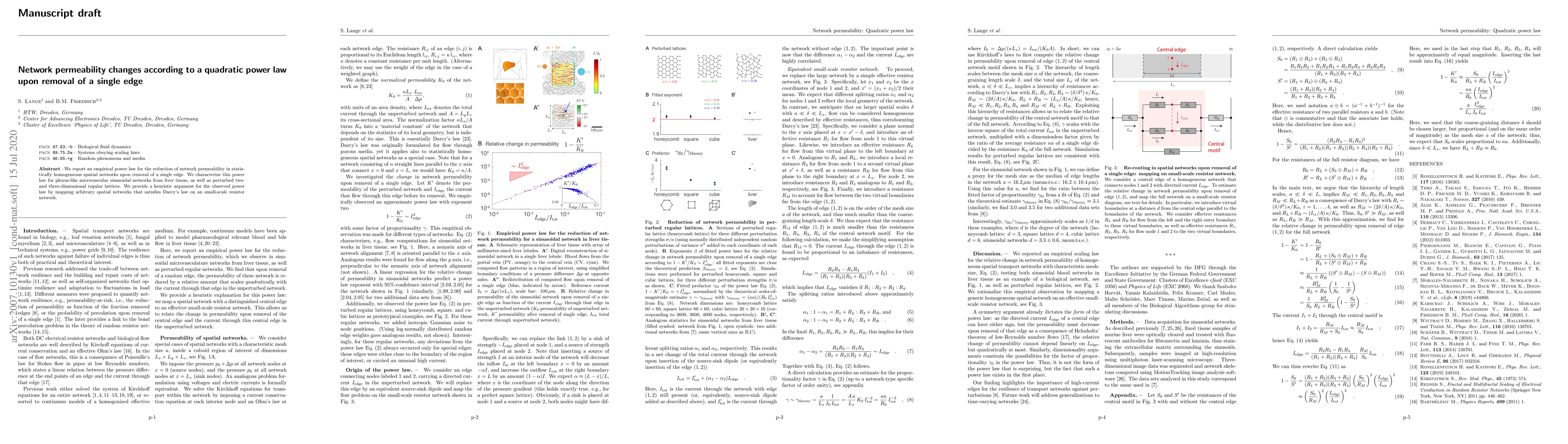 Thumbnail for Network permeability changes according to a quadratic power law upon
  removal of a single edge