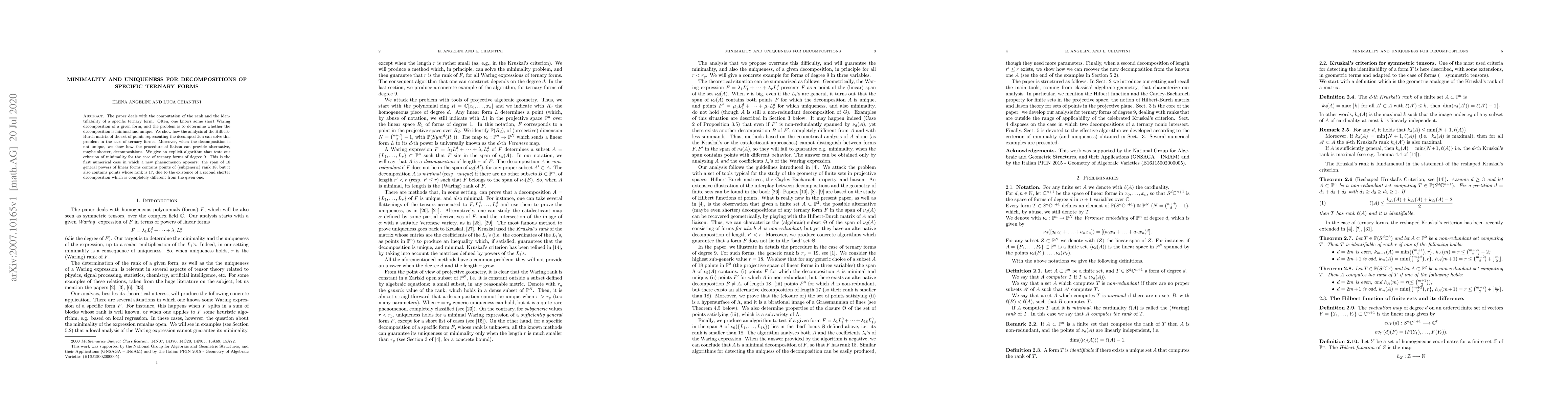 Thumbnail for Minimality and uniqueness for decompositions of specific ternary forms