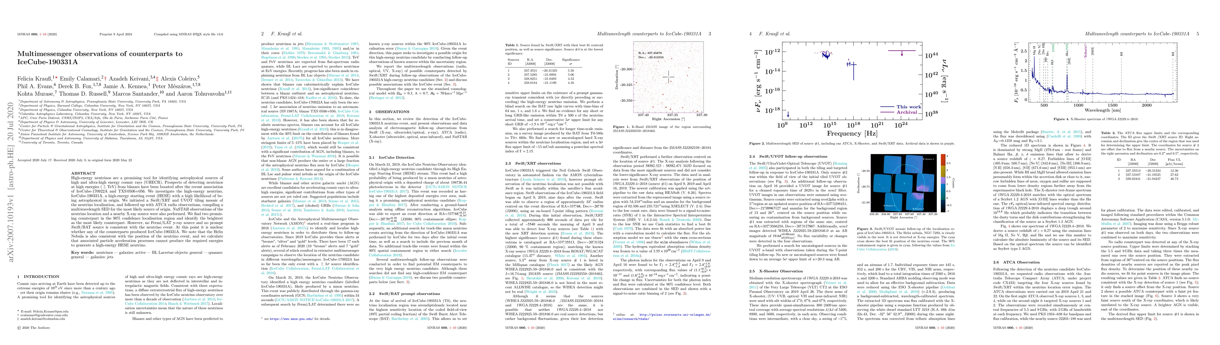 Thumbnail for Multimessenger observations of counterparts to IceCube-190331A