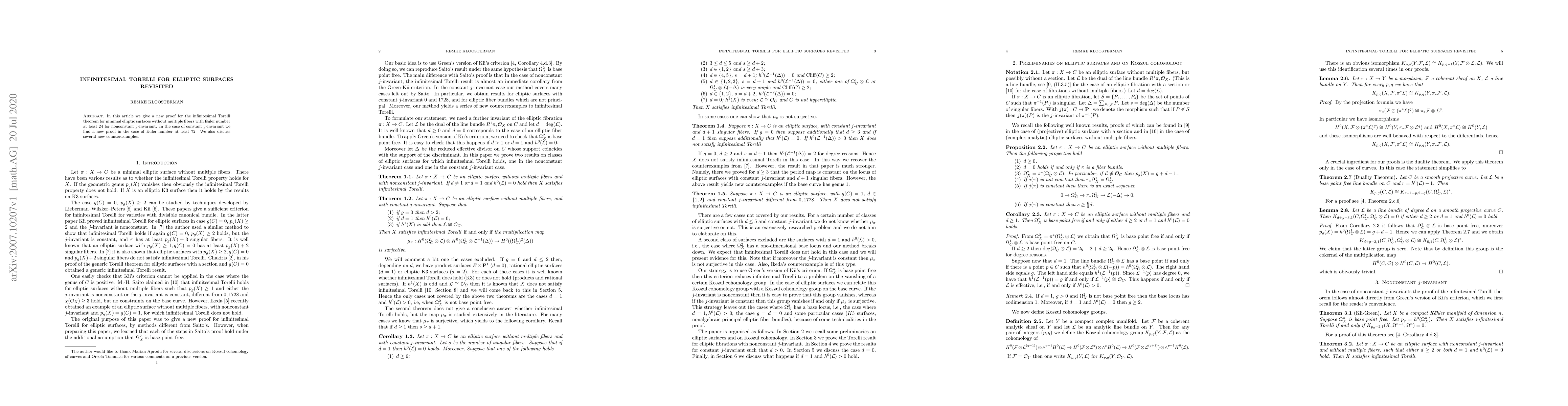 Thumbnail for Infinitesimal Torelli for elliptic surfaces revisited