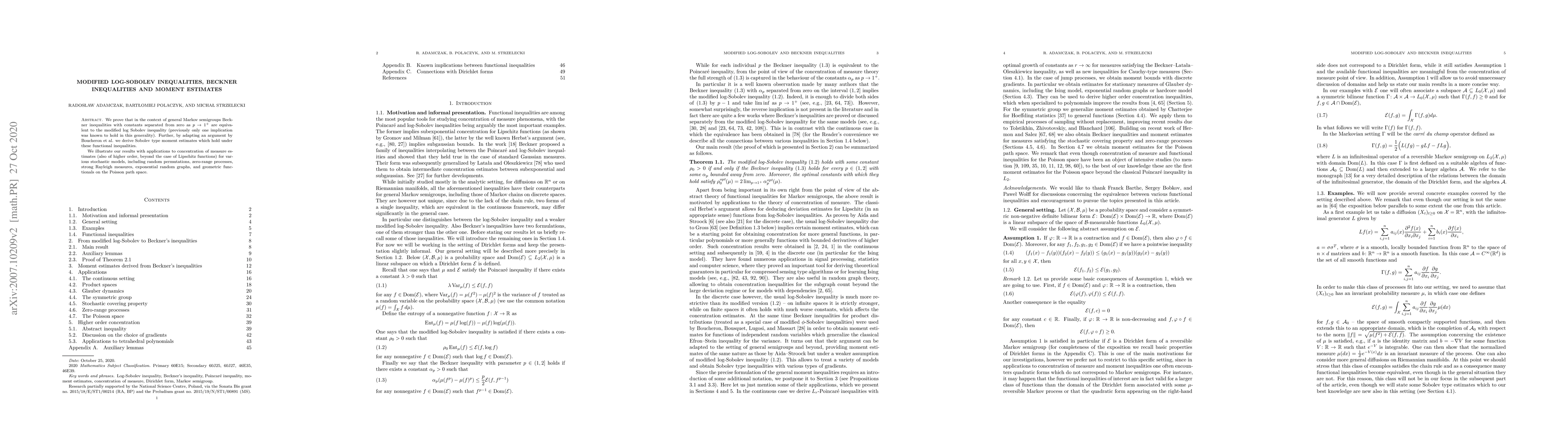 Thumbnail for Modified log-Sobolev inequalities, Beckner inequalities and moment
  estimates