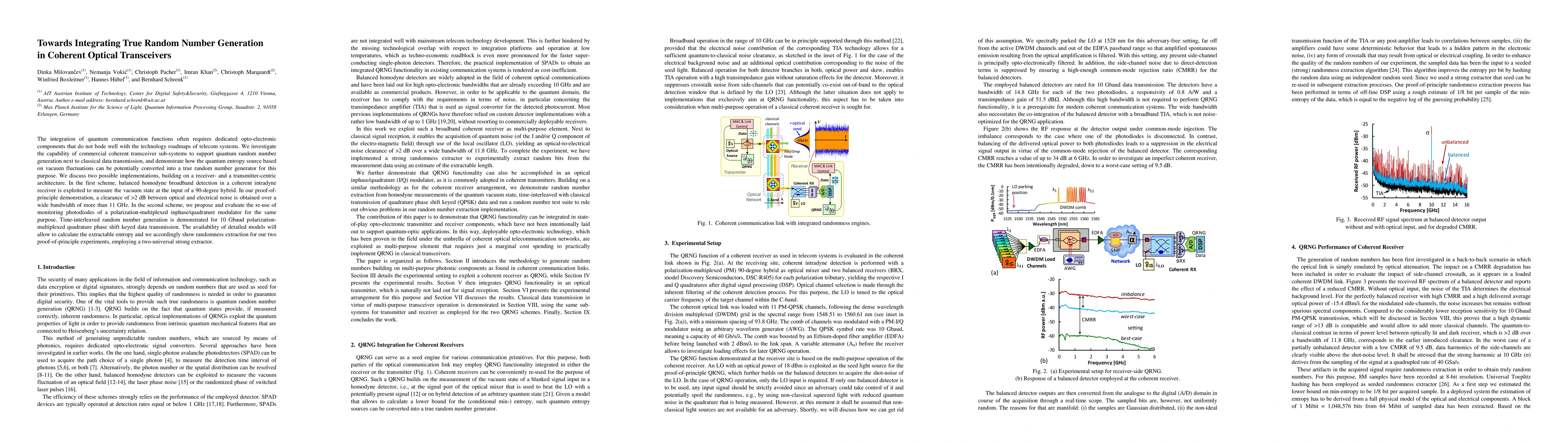 Thumbnail for Towards Integrating True Random Number Generation in Coherent Optical
  Transceivers