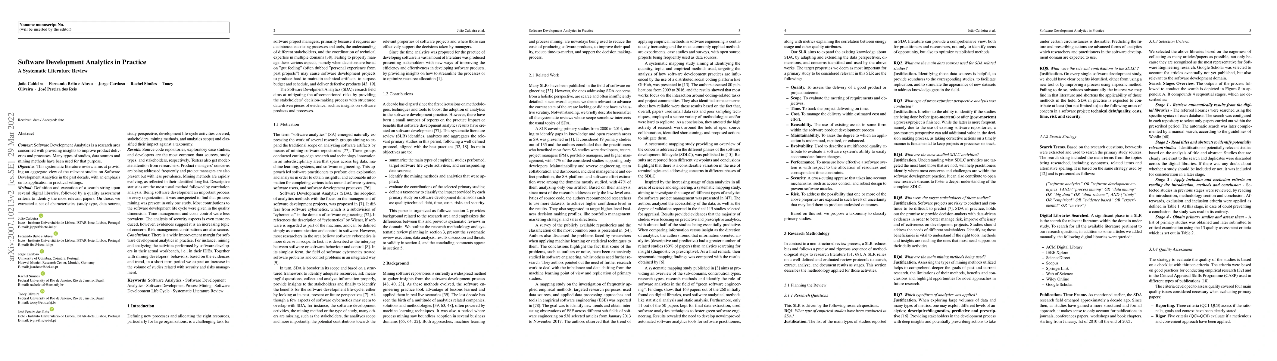 Thumbnail for Software Development Analytics in Practice: A Systematic Literature
  Review