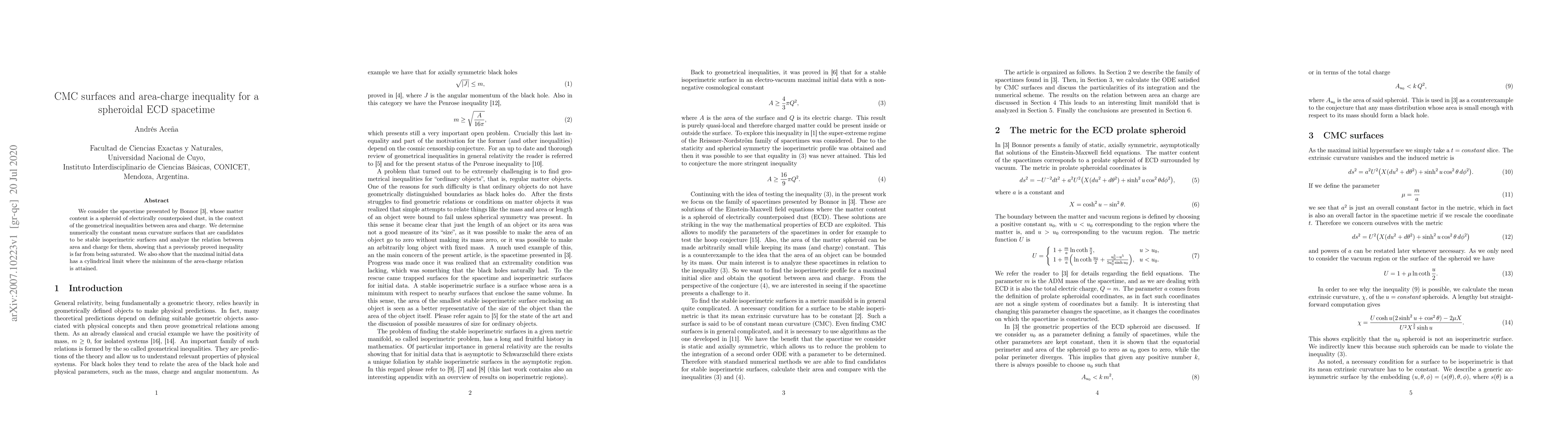 Thumbnail for CMC surfaces and area-charge inequality for a spheroidal ECD spacetime