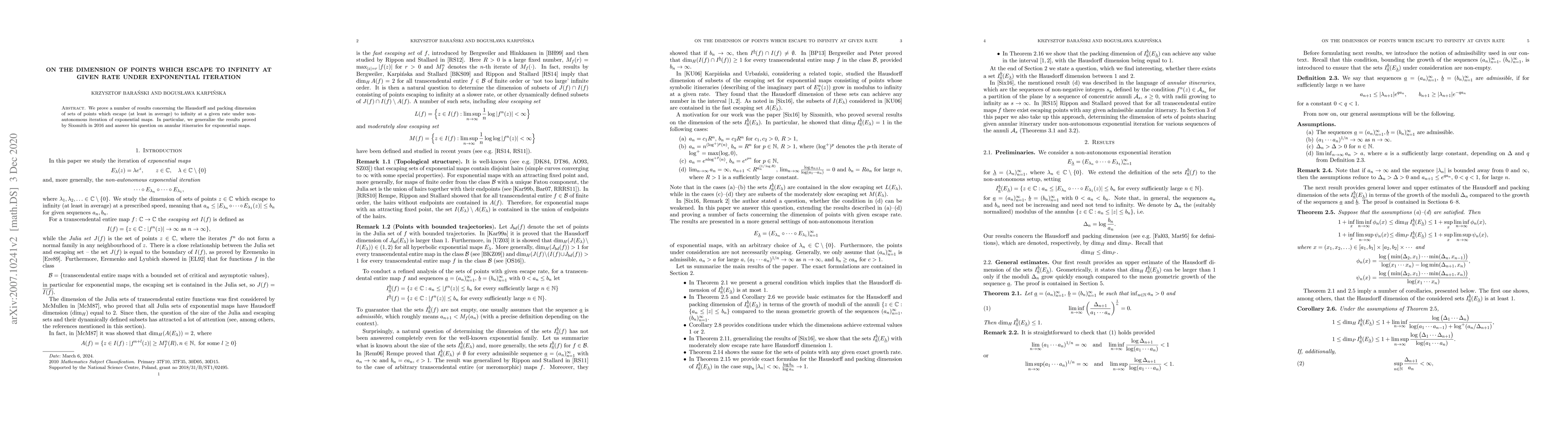 Thumbnail for On the dimension of points which escape to infinity at given rate under
  exponential iteration