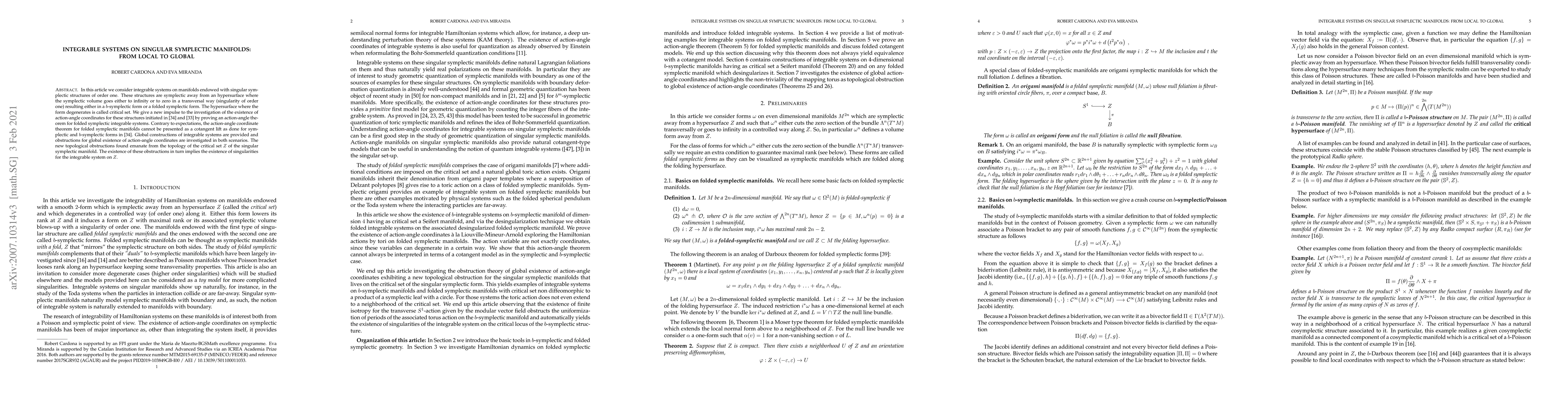Thumbnail for Integrable systems on singular symplectic manifolds: From local to
  global