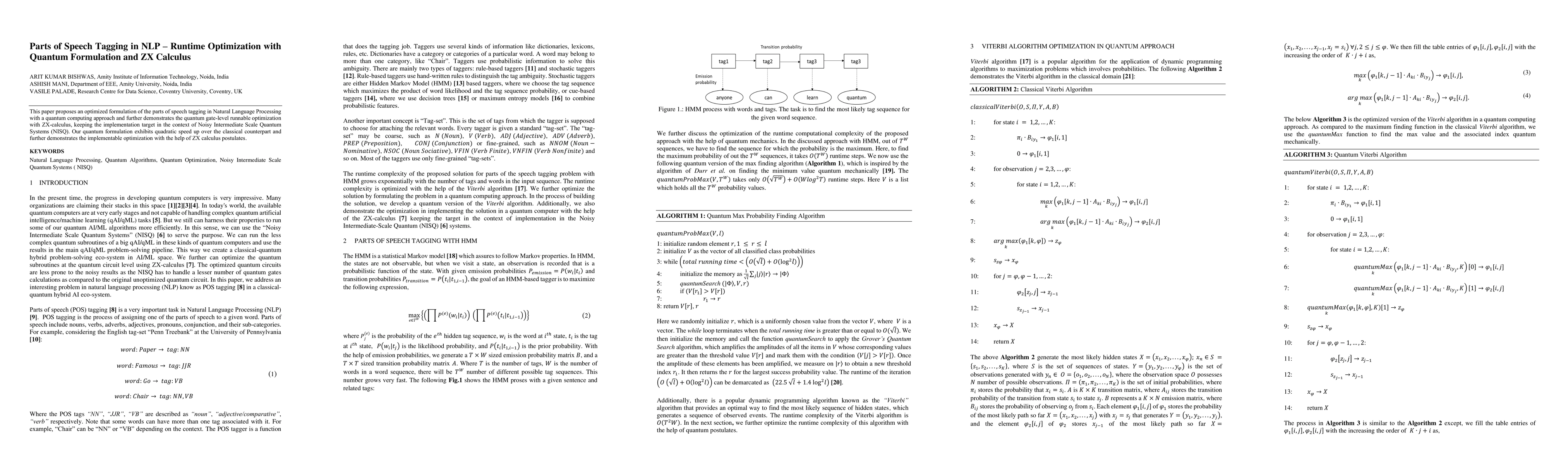 Thumbnail for Parts of Speech Tagging in NLP: Runtime Optimization with Quantum
  Formulation and ZX Calculus