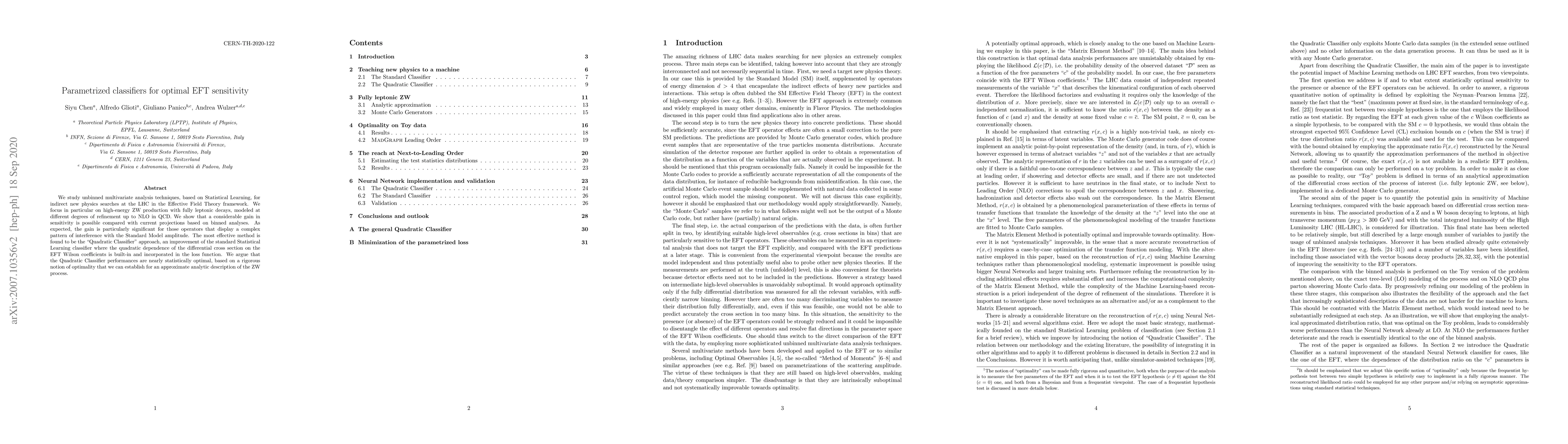 Thumbnail for Parametrized classifiers for optimal EFT sensitivity