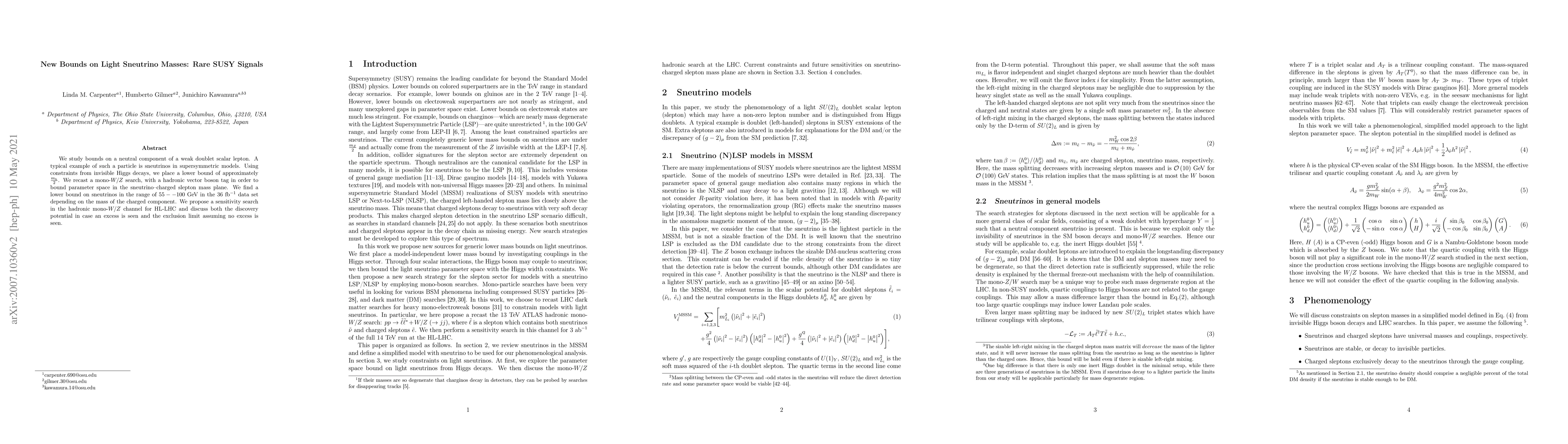 Thumbnail for New Bounds on Light Sneutrino Masses: Rare SUSY Signals