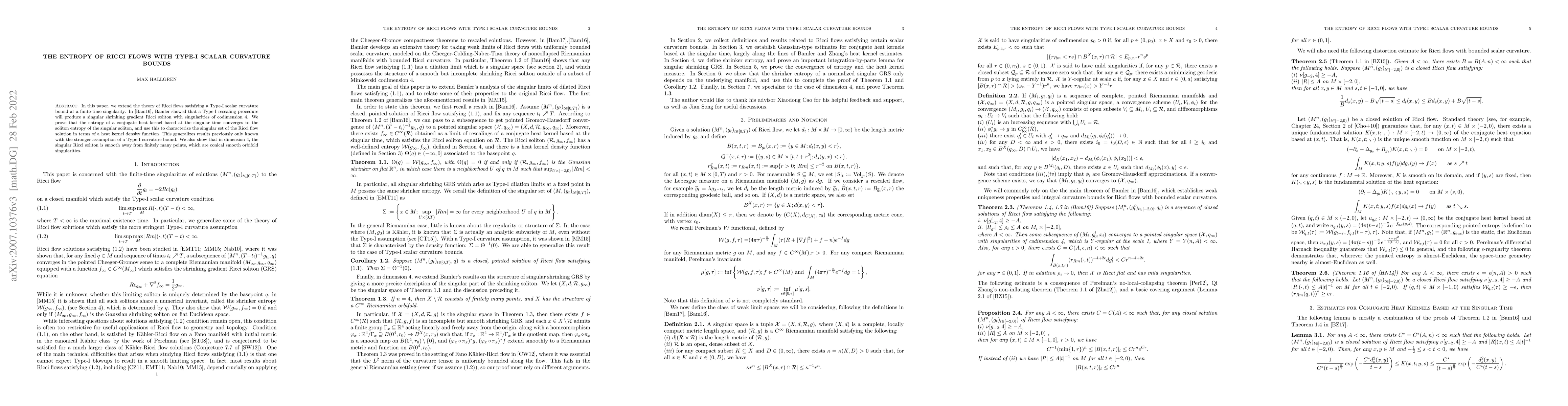 Thumbnail for The Entropy of Ricci Flows with Type-I Scalar Curvature Bounds