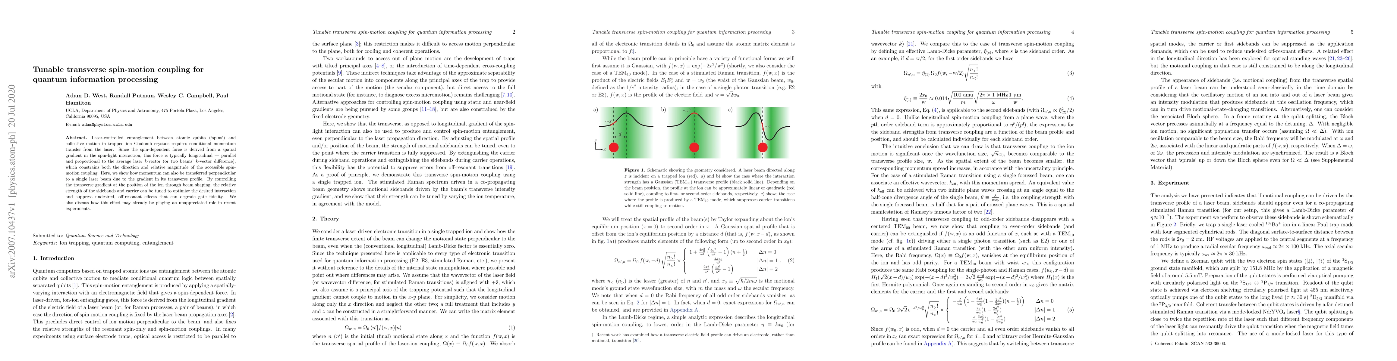 Thumbnail for Tunable transverse spin-motion coupling for quantum information
  processing