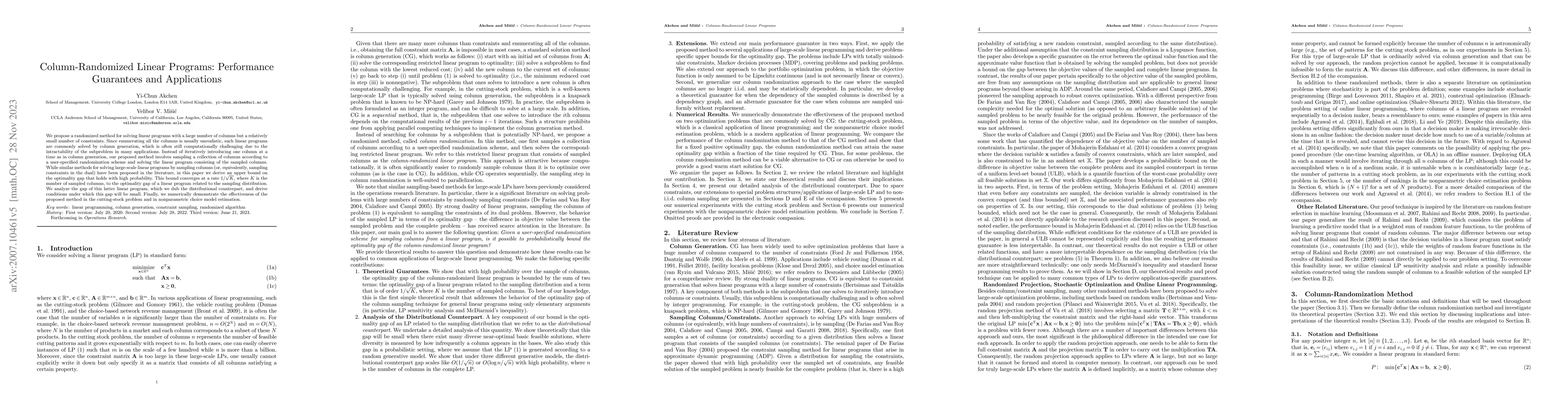 Thumbnail for Column-Randomized Linear Programs: Performance Guarantees and
  Applications