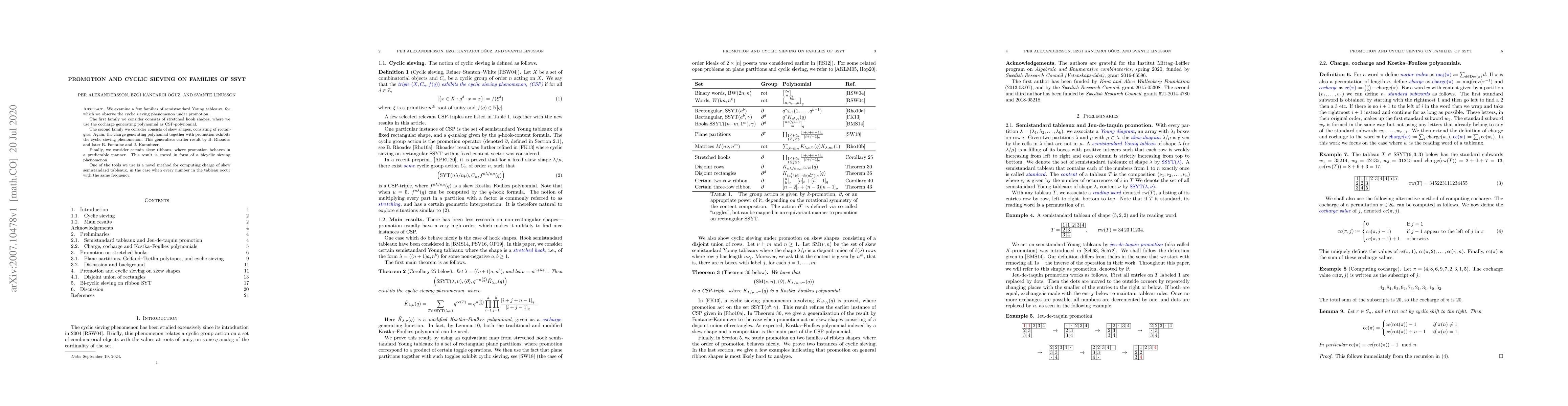 Thumbnail for Promotion and cyclic sieving on families of SSYT
