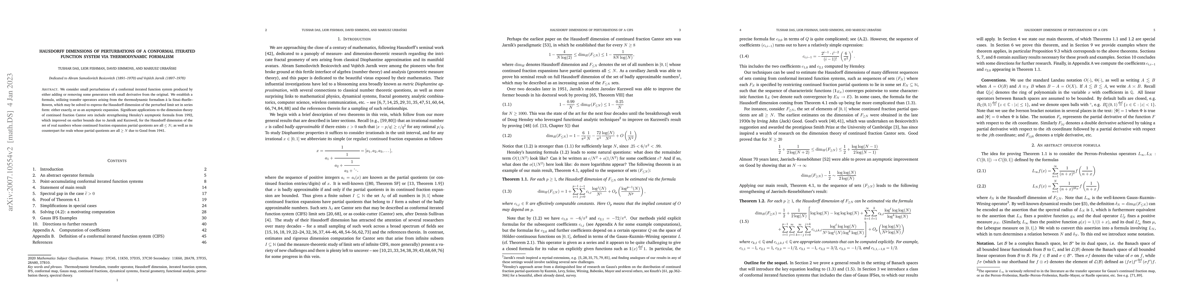 Thumbnail for Hausdorff dimensions of perturbations of a conformal iterated function
  system via thermodynamic formalism