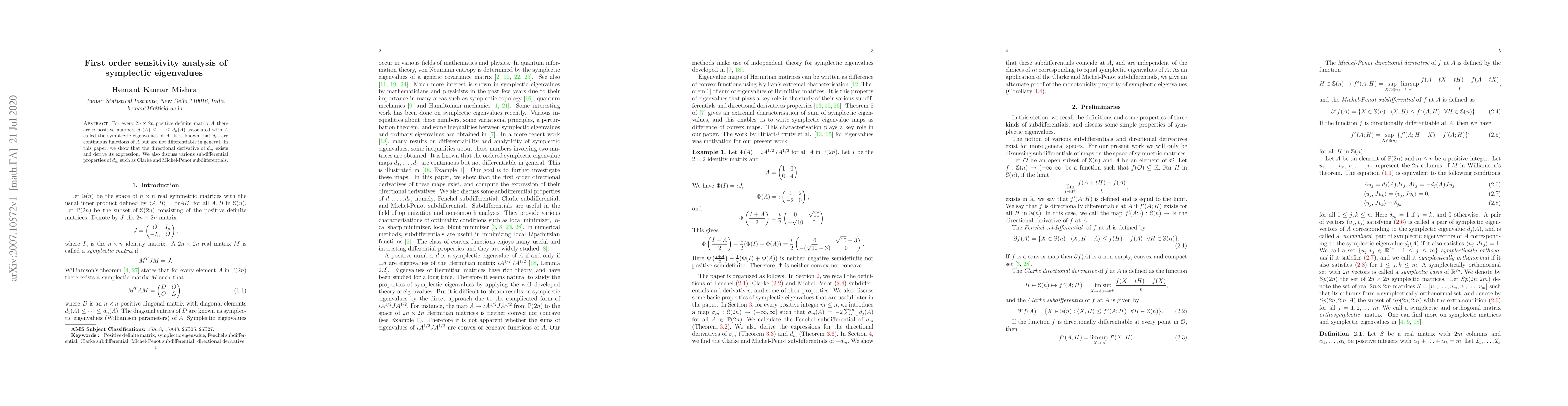 Thumbnail for First order sensitivity analysis of symplectic eigenvalues