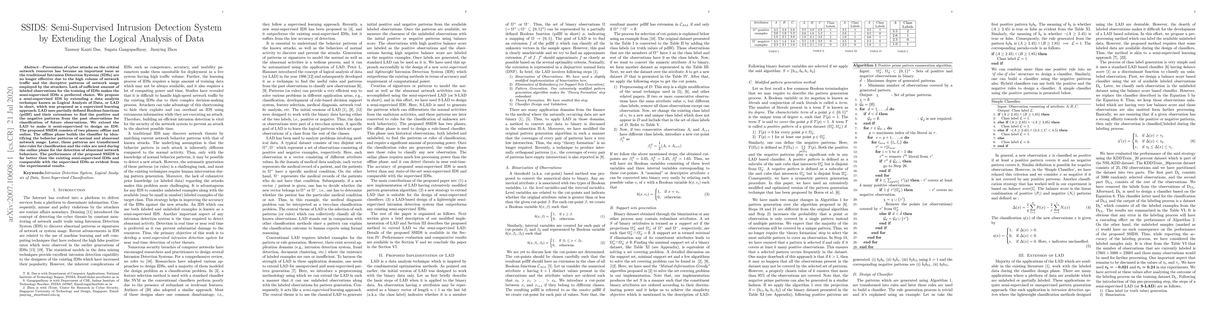 Thumbnail for SSIDS: Semi-Supervised Intrusion Detection System by Extending the
  Logical Analysis of Data