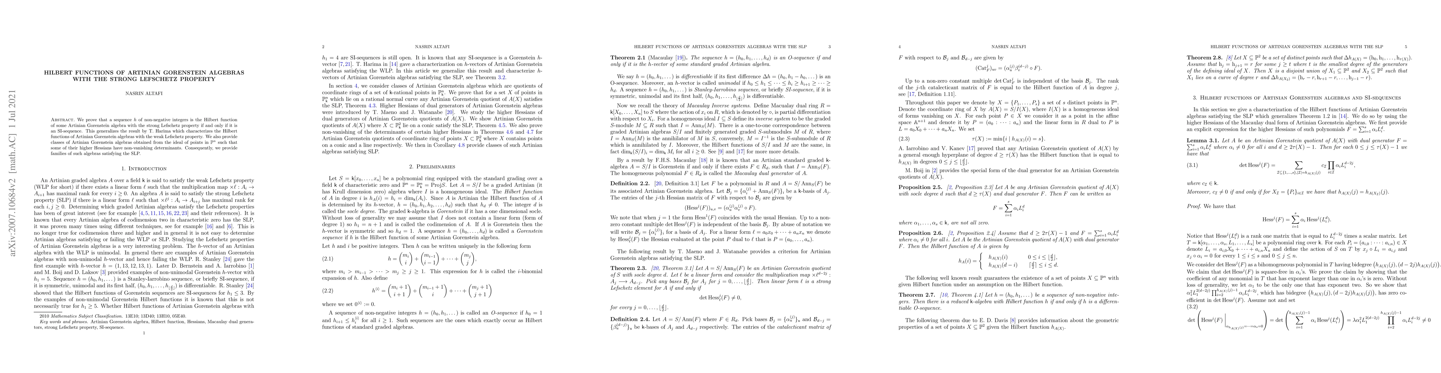 Thumbnail for Hilbert Functions of Artinian Gorenstein algebras with the Strong
  Lefschetz Property