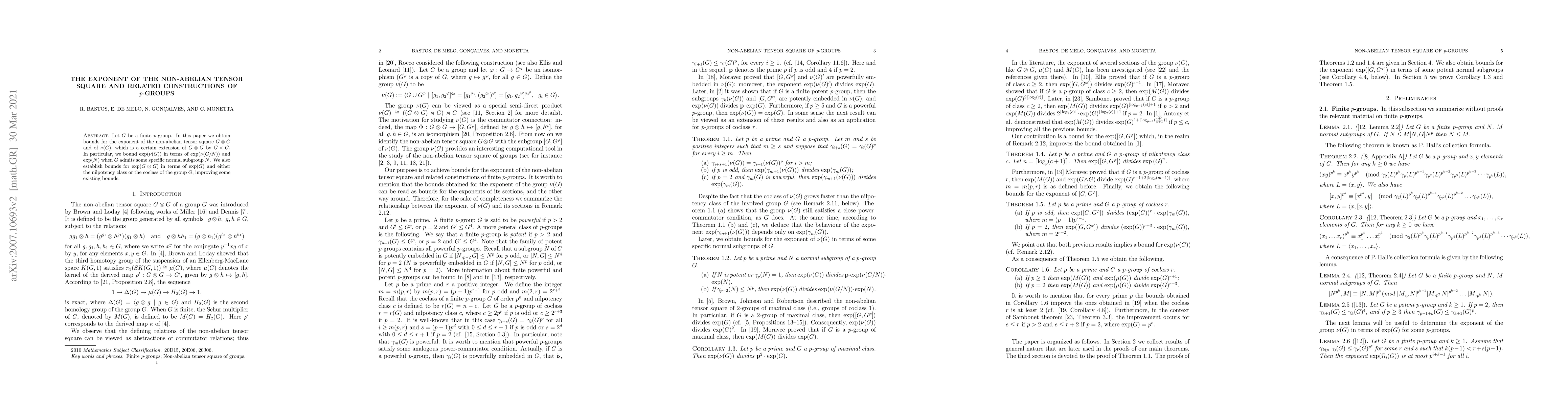 Thumbnail for The exponent of the non-abelian tensor square and related constructions
  of $p$-groups