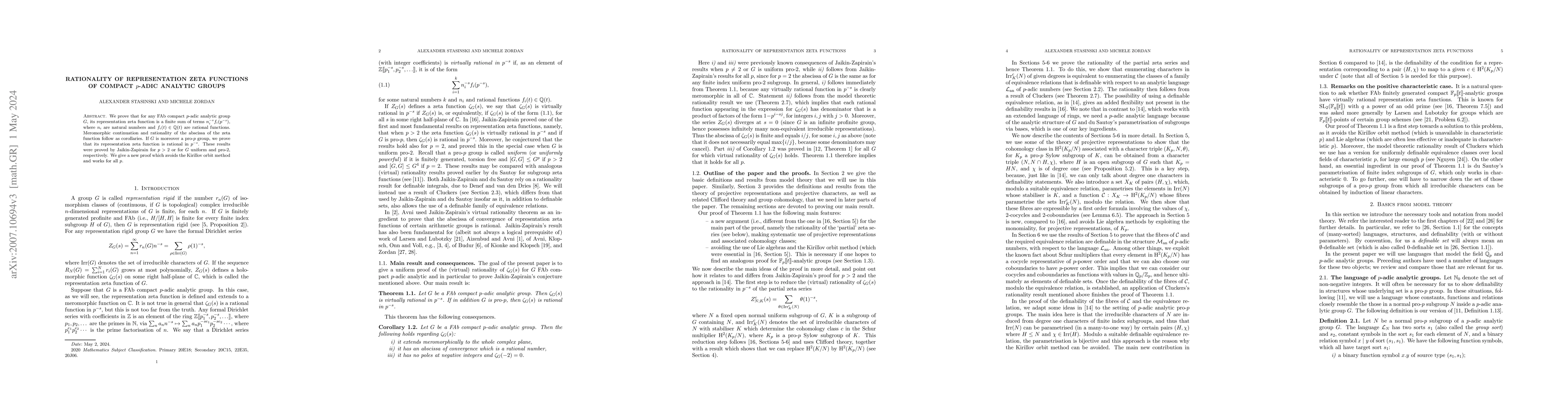 Thumbnail for Rationality of representation zeta functions of compact $p$-adic
  analytic groups