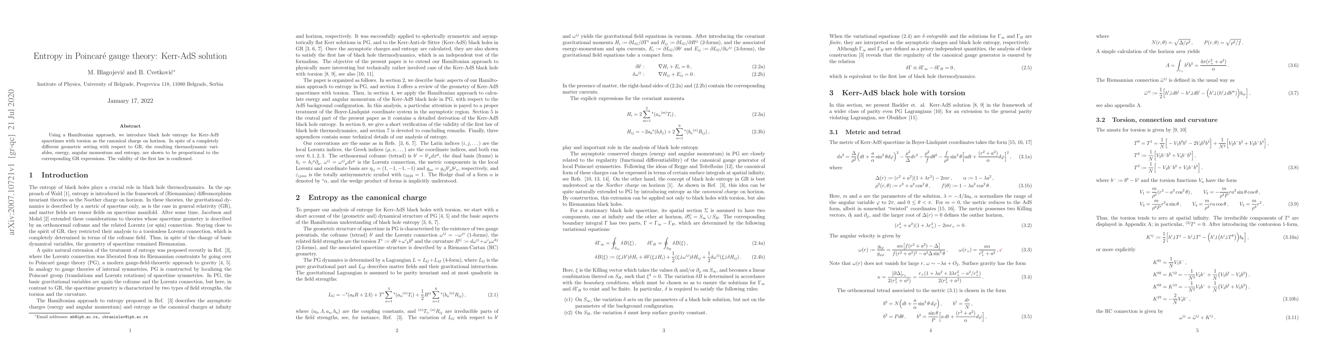 Thumbnail for Entropy in Poincar\'e gauge theory: Kerr-AdS solution