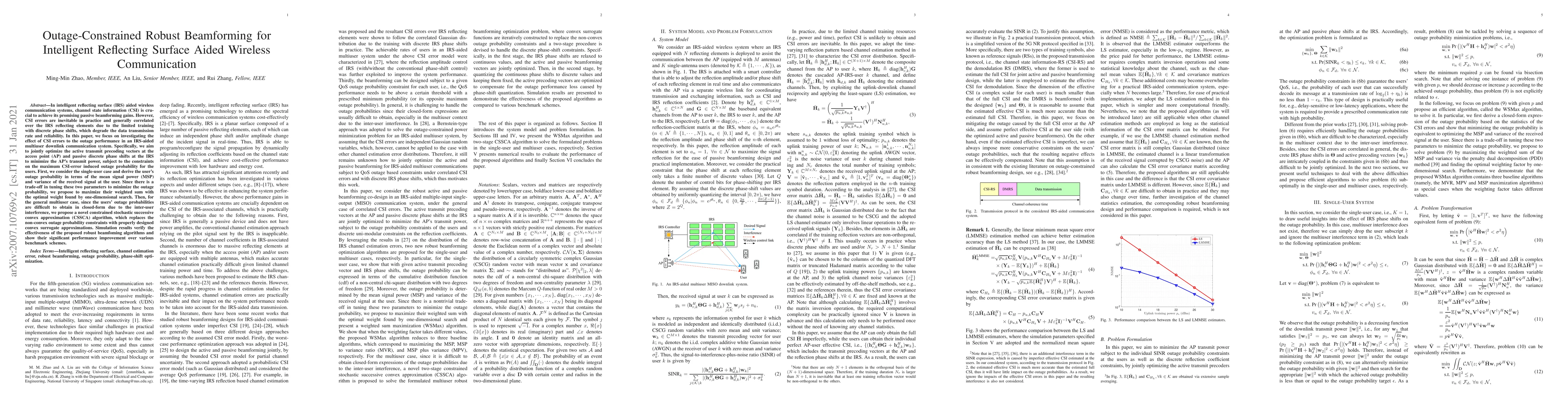 Thumbnail for Outage-Constrained Robust Beamforming for Intelligent Reflecting Surface
  Aided Wireless Communication