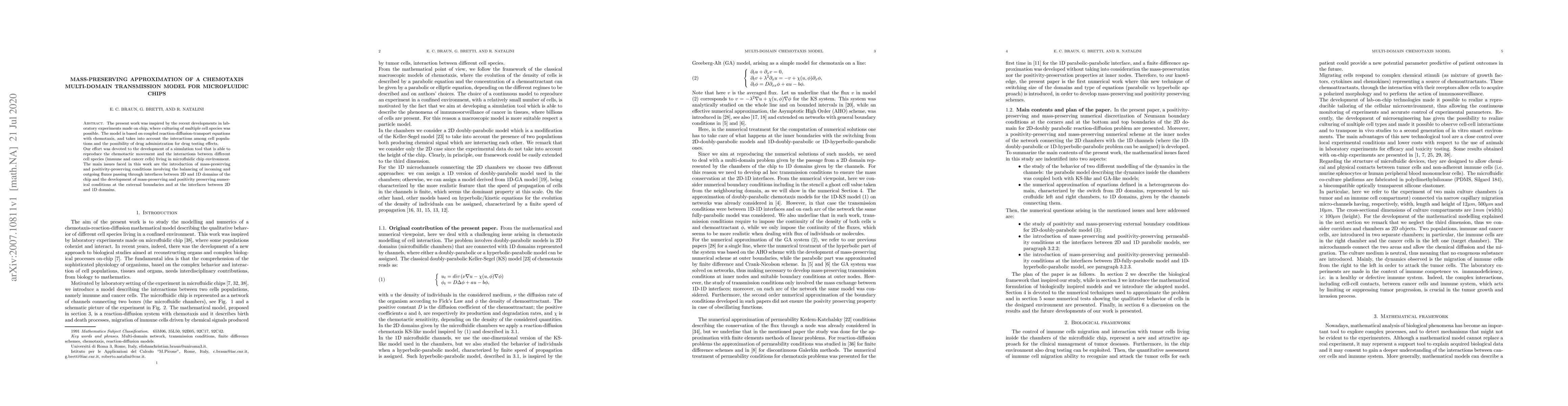Thumbnail for Mass-preserving approximation of a chemotaxis multi-domain transmission
  model for microfluidic chips
