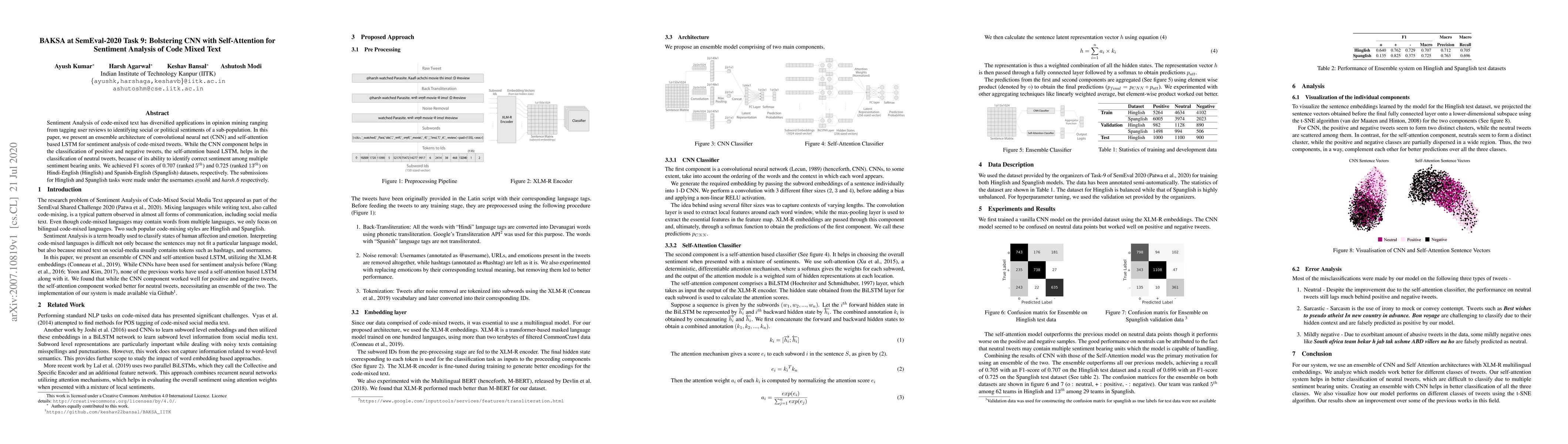 Thumbnail for BAKSA at SemEval-2020 Task 9: Bolstering CNN with Self-Attention for
  Sentiment Analysis of Code Mixed Text