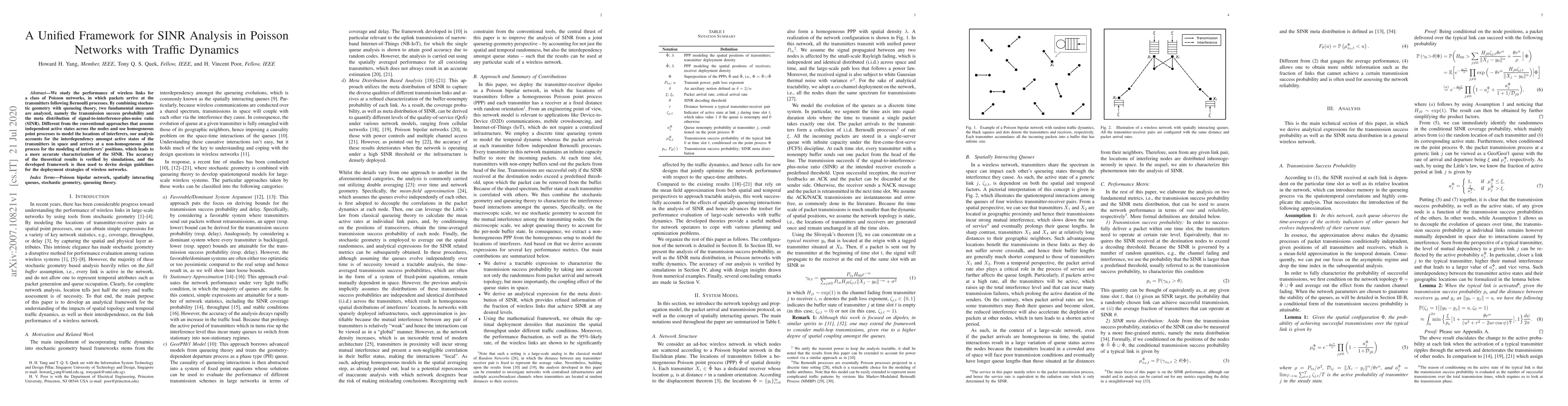 Thumbnail for A Unified Framework for SINR Analysis in Poisson Networks with Traffic
  Dynamics