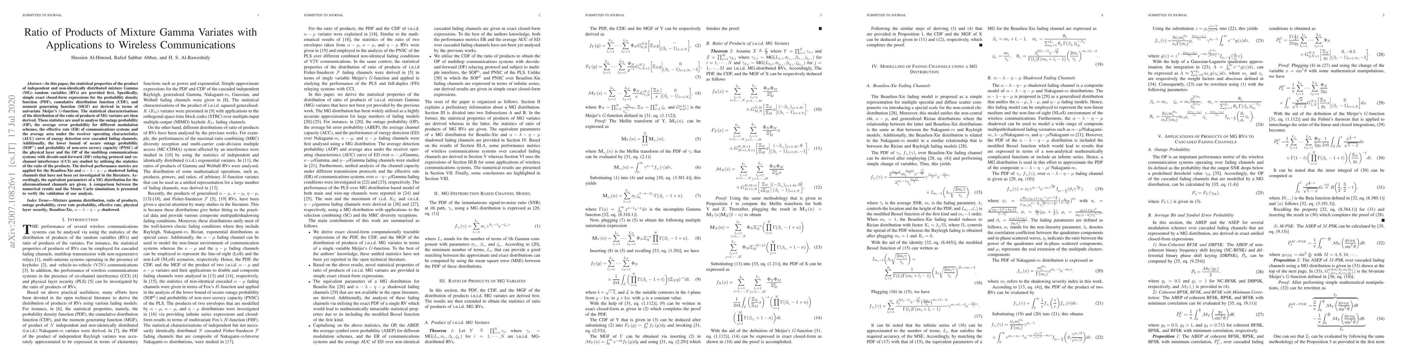 Thumbnail for Ratio of Products of Mixture Gamma Variates with Applications to
  Wireless Communications