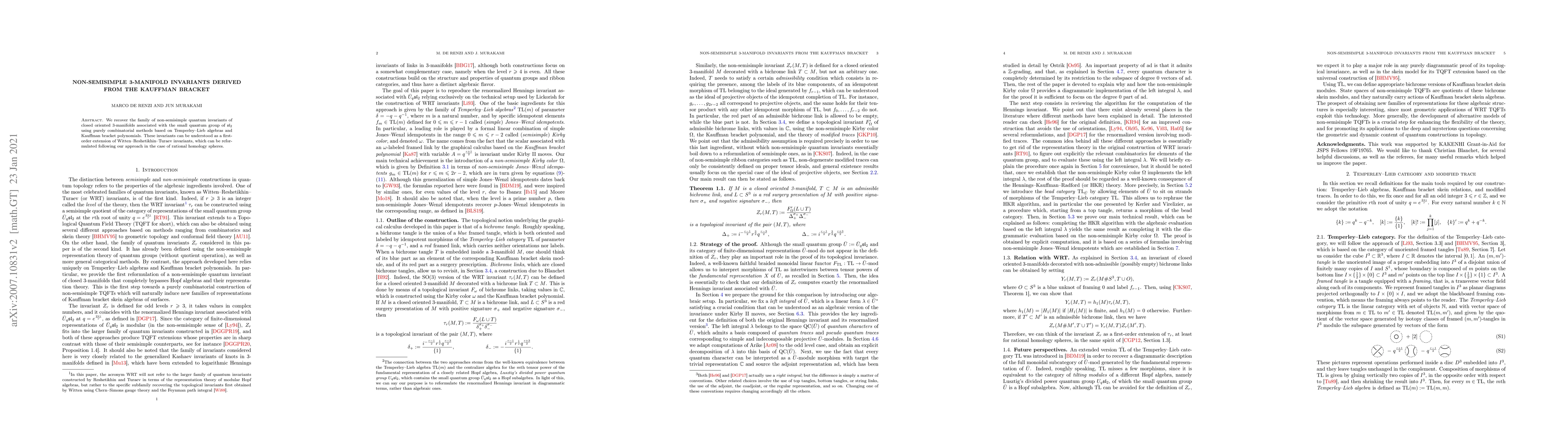 Thumbnail for Non-Semisimple 3-Manifold Invariants Derived From the Kauffman Bracket