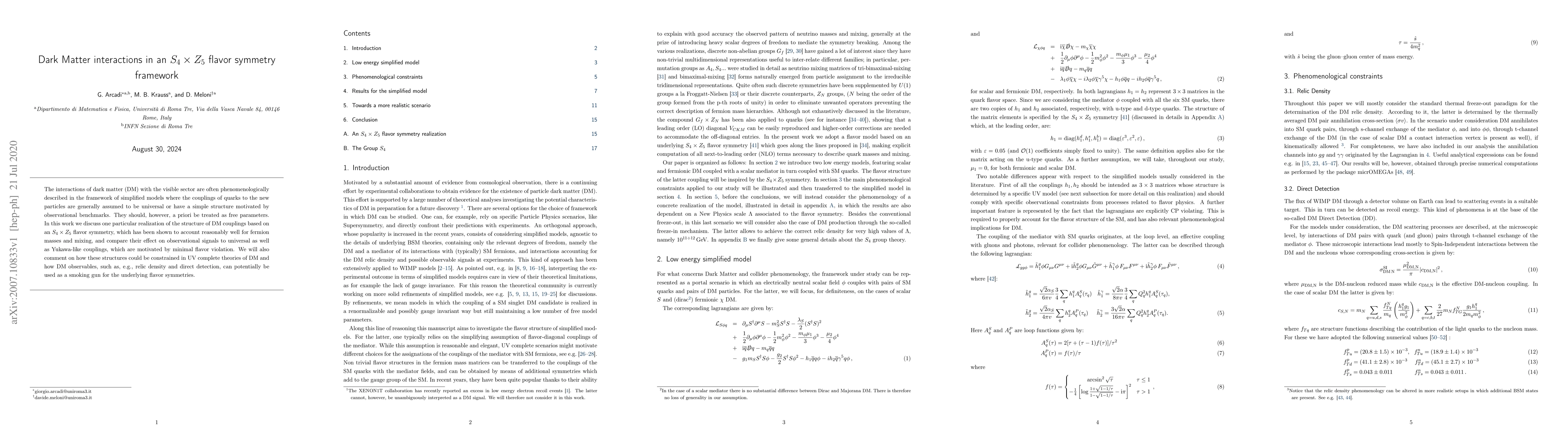 Thumbnail for Dark Matter interactions in an $S_4 \times Z_5$ flavor symmetry
  framework