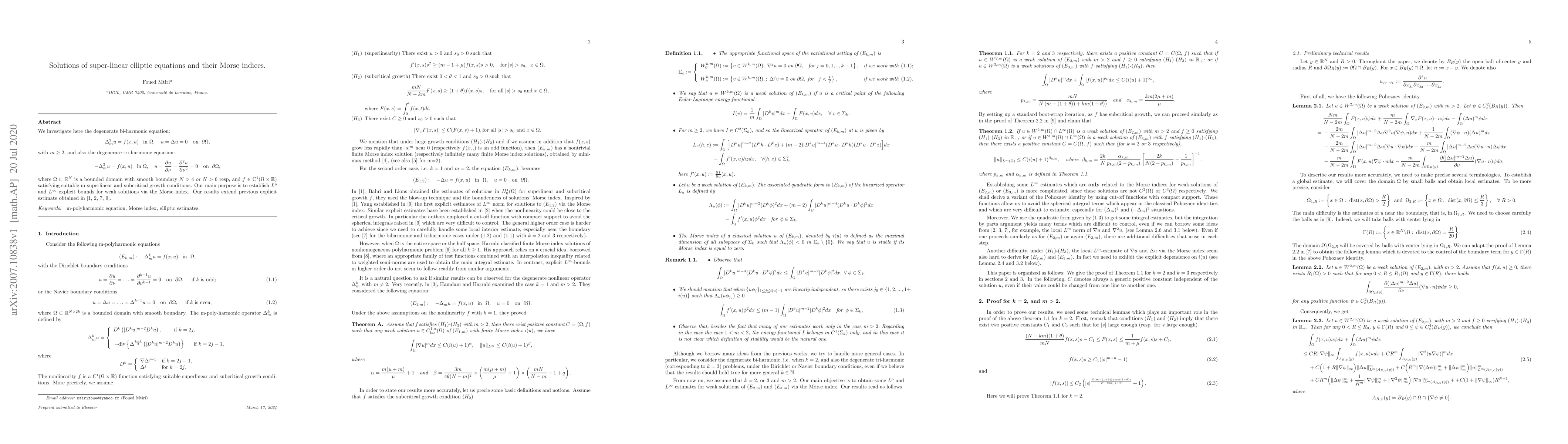 Thumbnail for Solutions of super-linear elliptic equations and their Morse indices