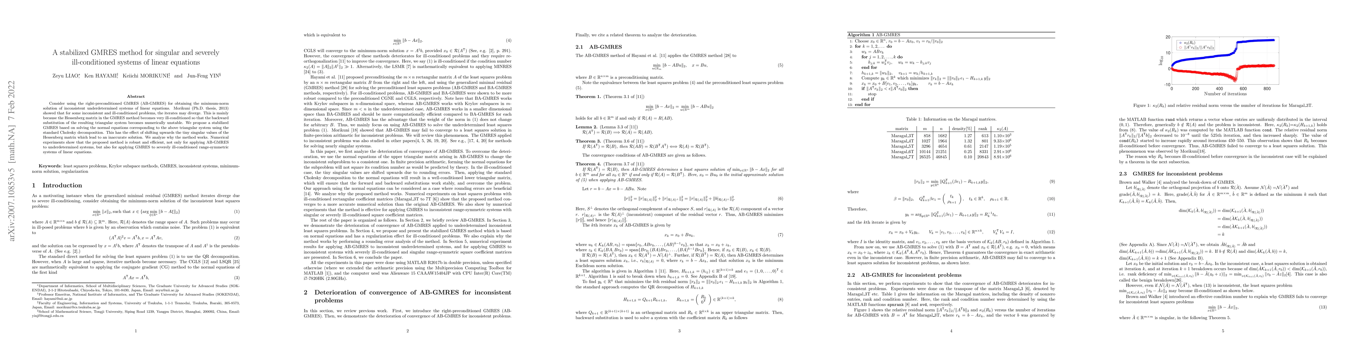 Thumbnail for A stabilized GMRES method for singular and severely ill-conditioned
  systems of linear equations