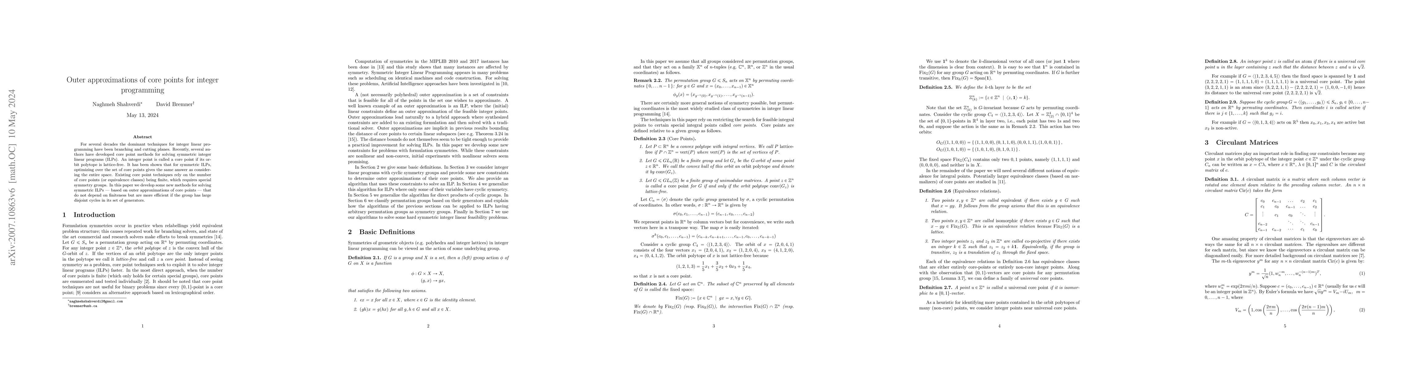 Thumbnail for Outer approximations of core points for integer programming