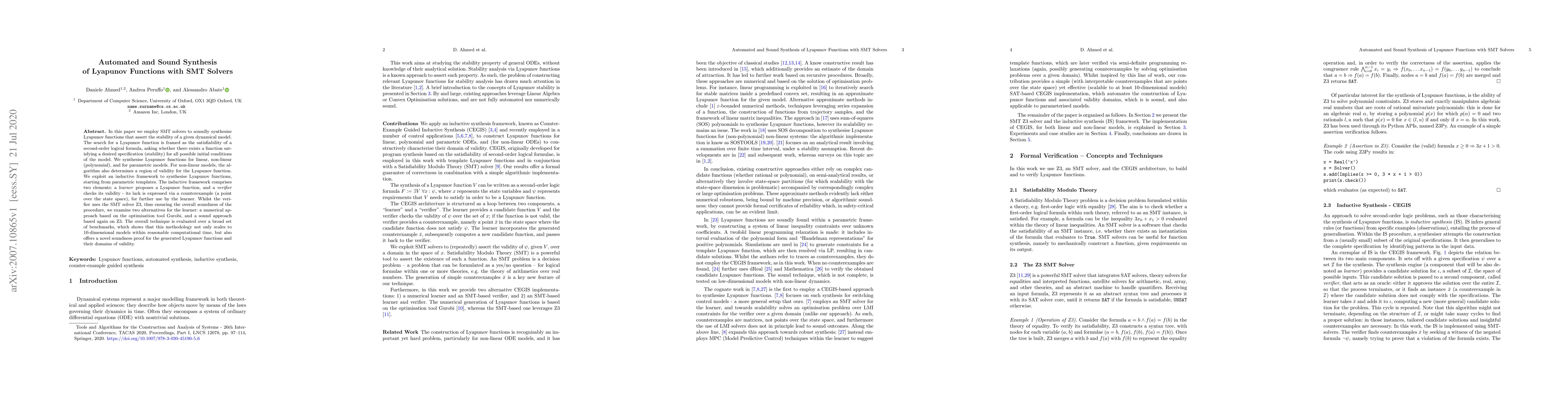Thumbnail for Automated and Sound Synthesis of Lyapunov Functions with SMT Solvers