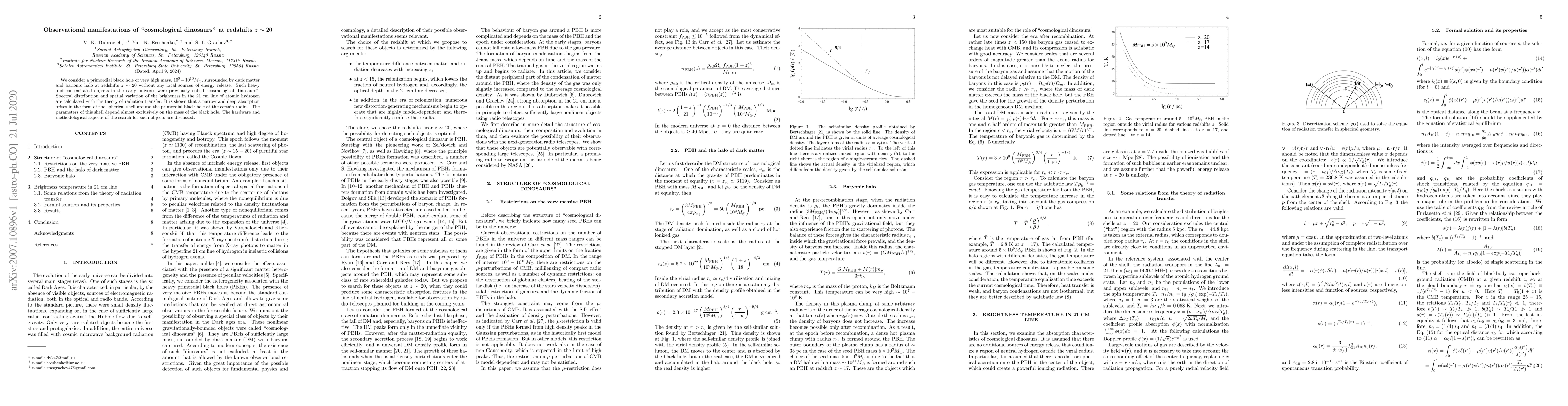 Thumbnail for Observational manifestations of "cosmological dinosaurs'' at redshifts
  $z\sim20$