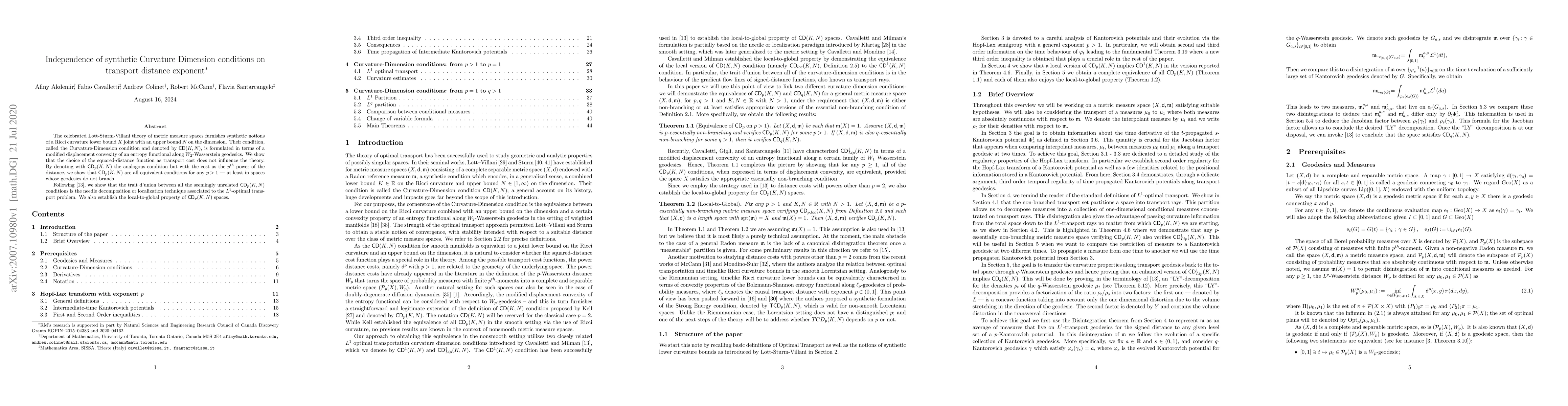 Thumbnail for Independence of synthetic Curvature Dimension conditions on transport
  distance exponent