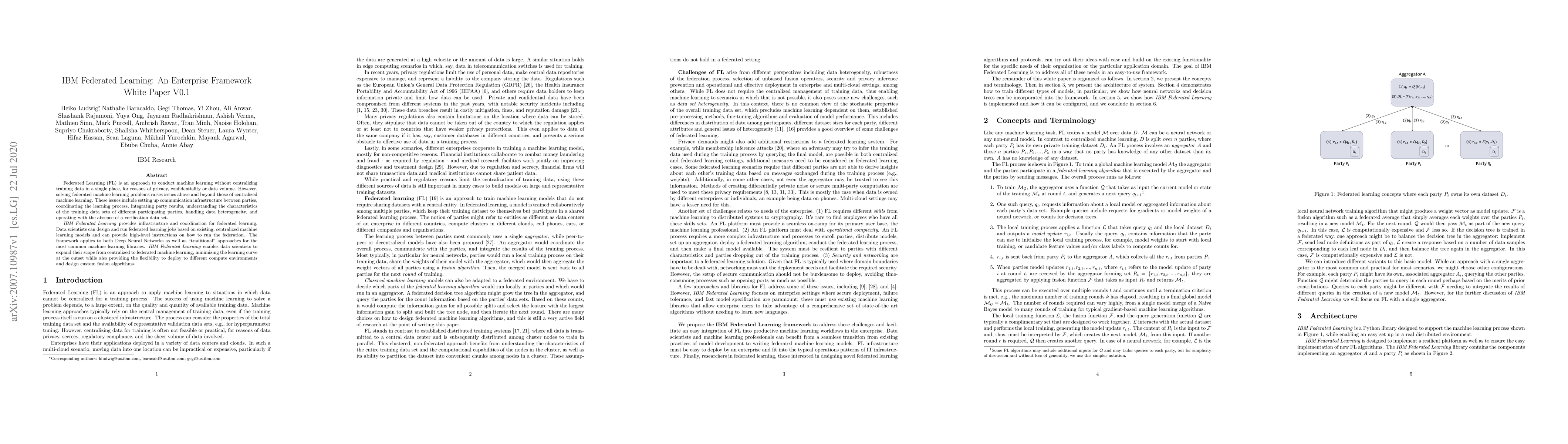 Thumbnail for IBM Federated Learning: an Enterprise Framework White Paper V0.1