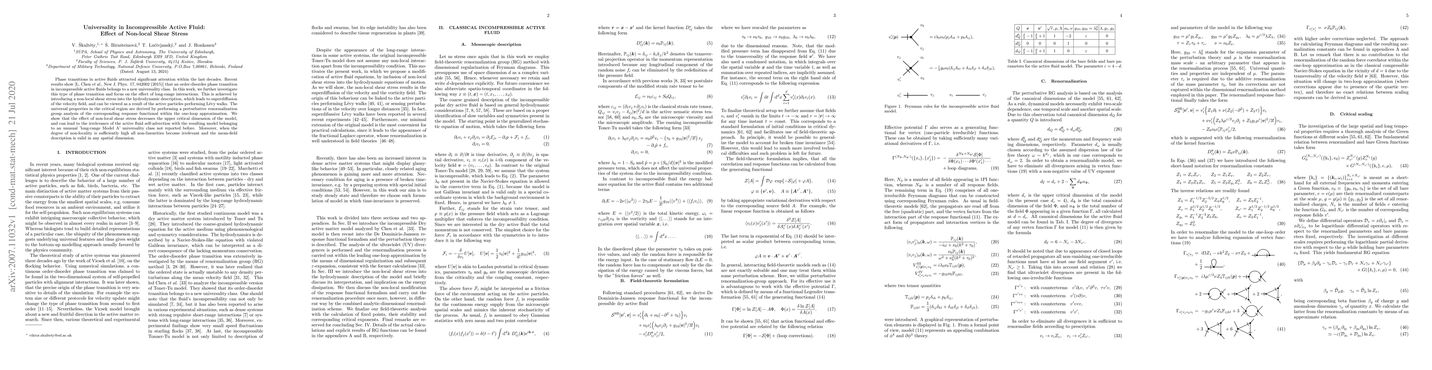 Thumbnail for Universality in Incompressible Active Fluid: Effect of Non-local Shear
  Stress
