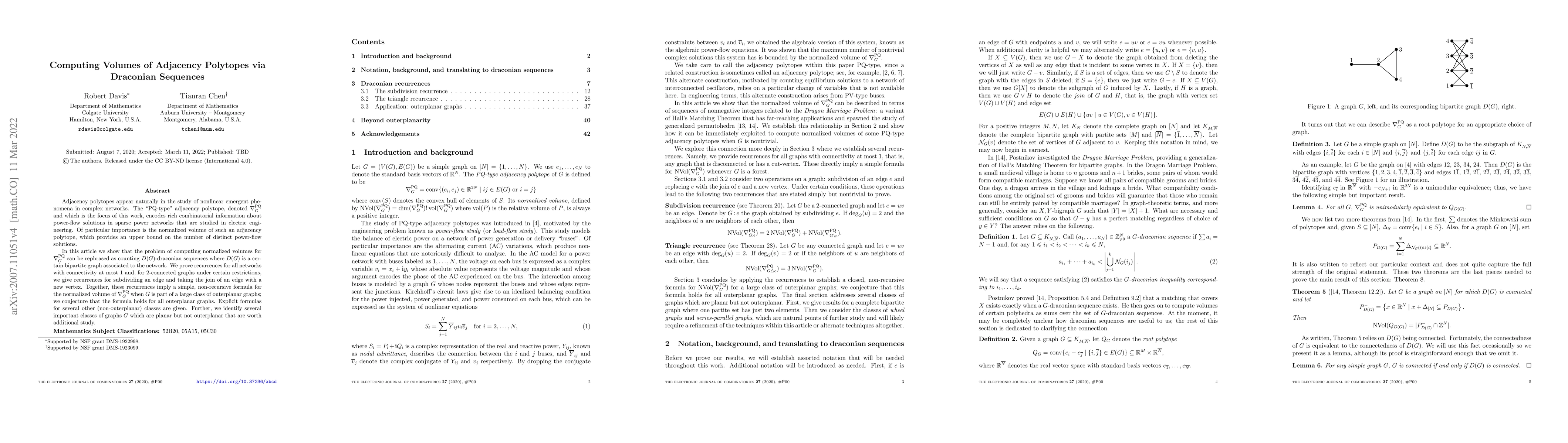 Thumbnail for Computing Volumes of Adjacency Polytopes via Draconian Sequences