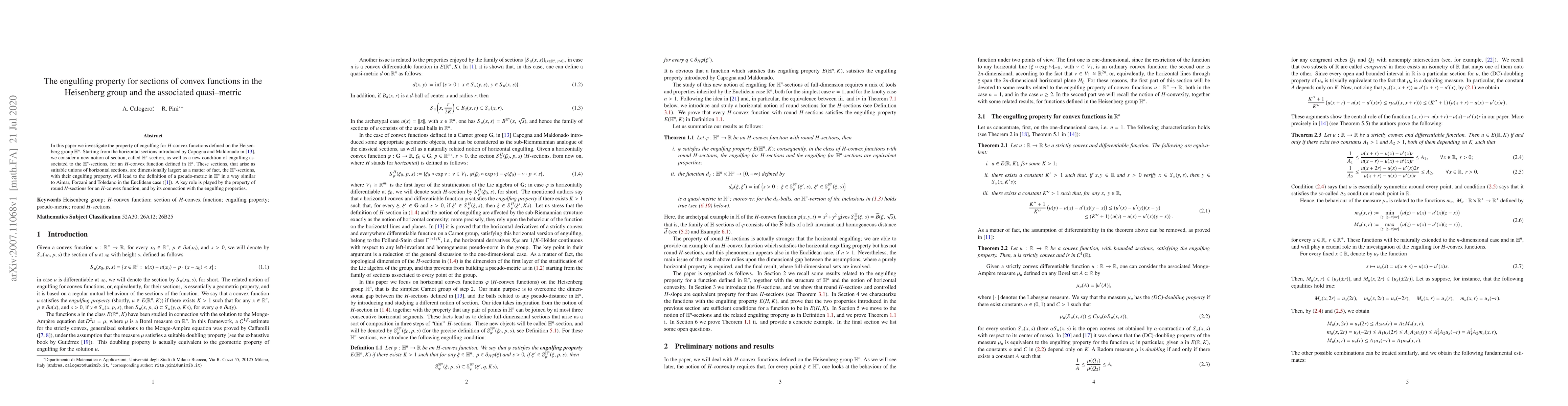 Thumbnail for The engulfing property for sections of convex functions in the
  Heisenberg group and the associated quasi--metric