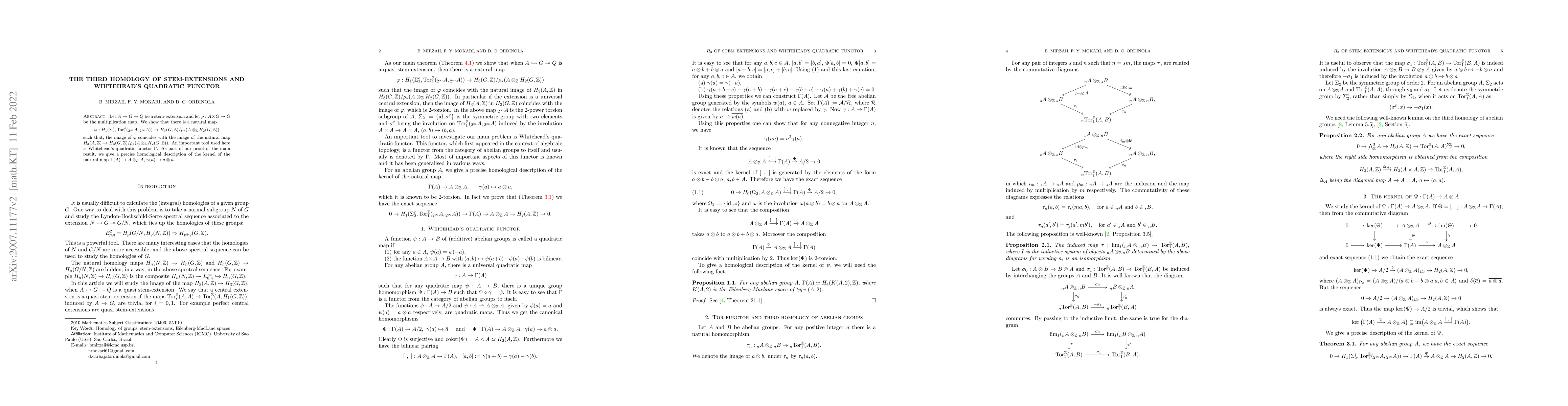 Thumbnail for The third homology of stem-extensions and Whitehead's quadratic functor