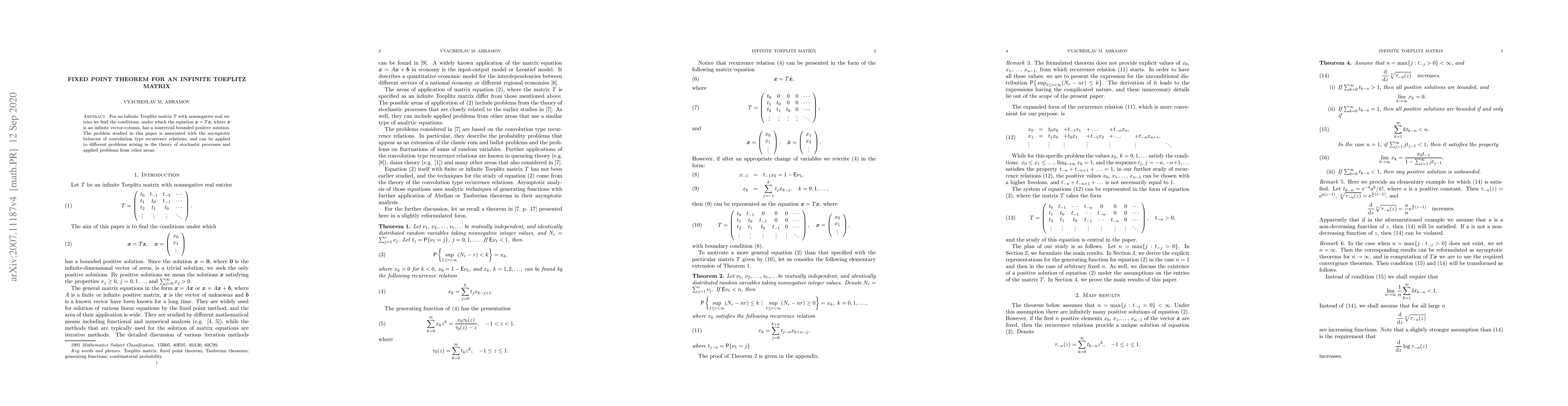 Thumbnail for Fixed point theorem for an infinite Toeplitz matrix