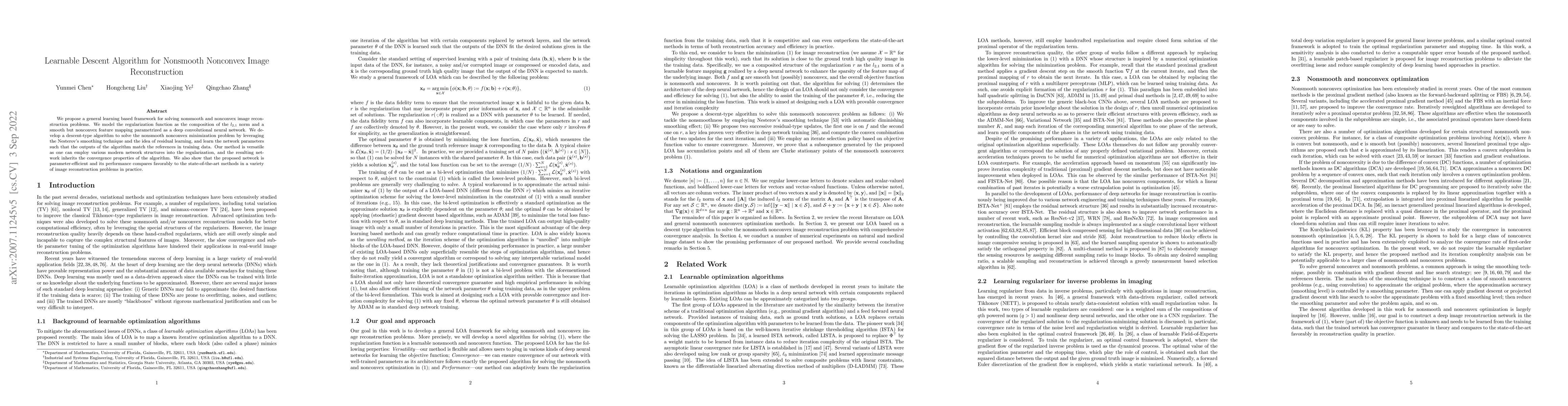 Thumbnail for Learnable Descent Algorithm for Nonsmooth Nonconvex Image Reconstruction