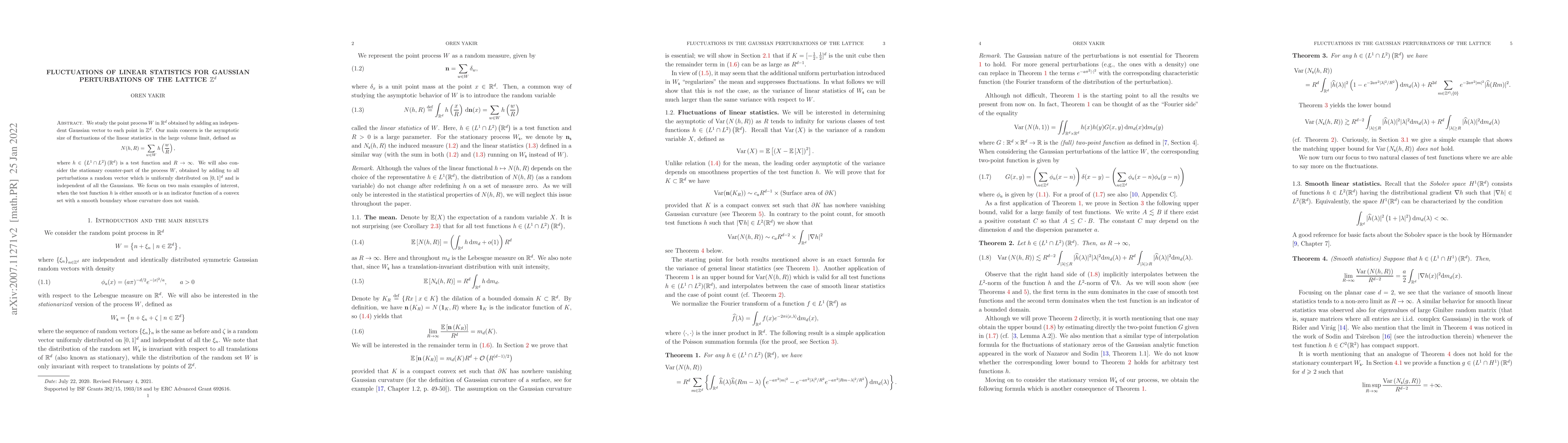 Thumbnail for Fluctuations of linear statistics for Gaussian perturbations of the
  lattice $\mathbb{Z}^d$