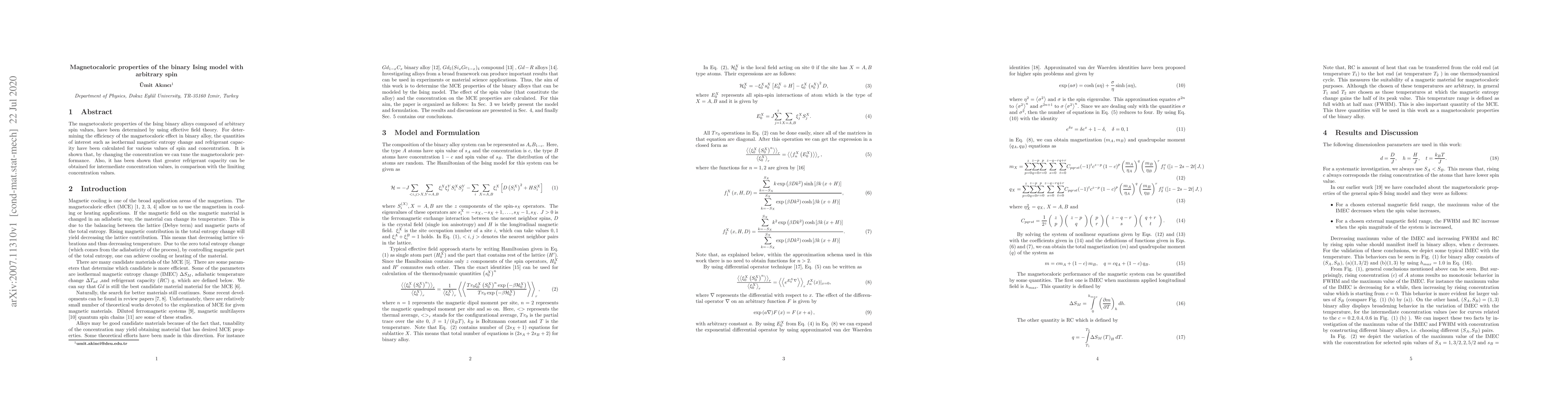 Thumbnail for Magnetocaloric properties of the binary Ising model with arbitrary spin