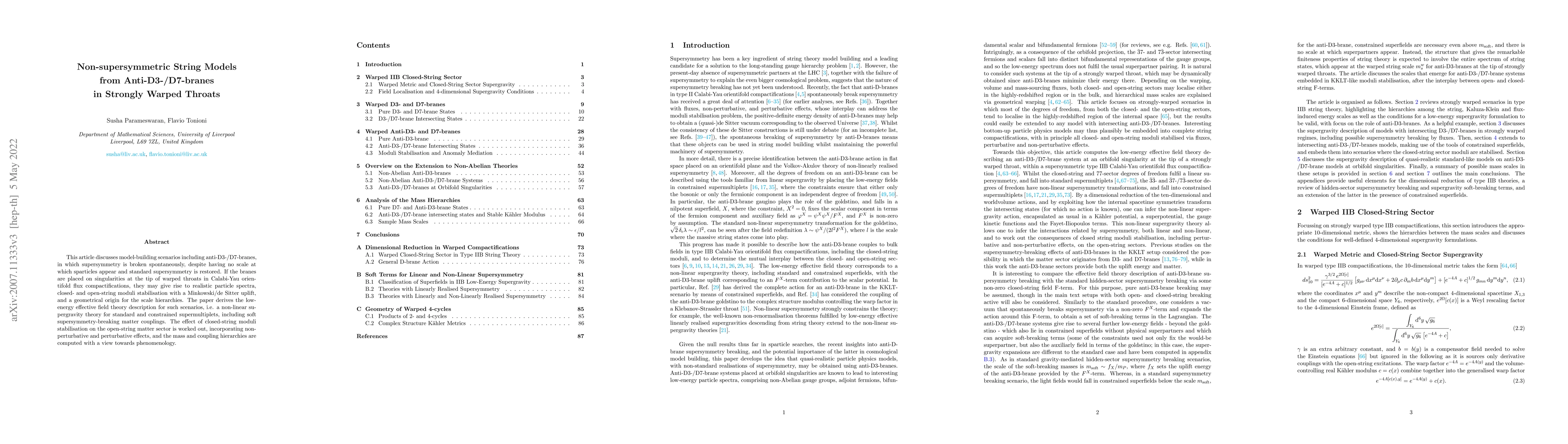 Thumbnail for Non-supersymmetric String Models from Anti-D3-/D7-branes in Strongly
  Warped Throats