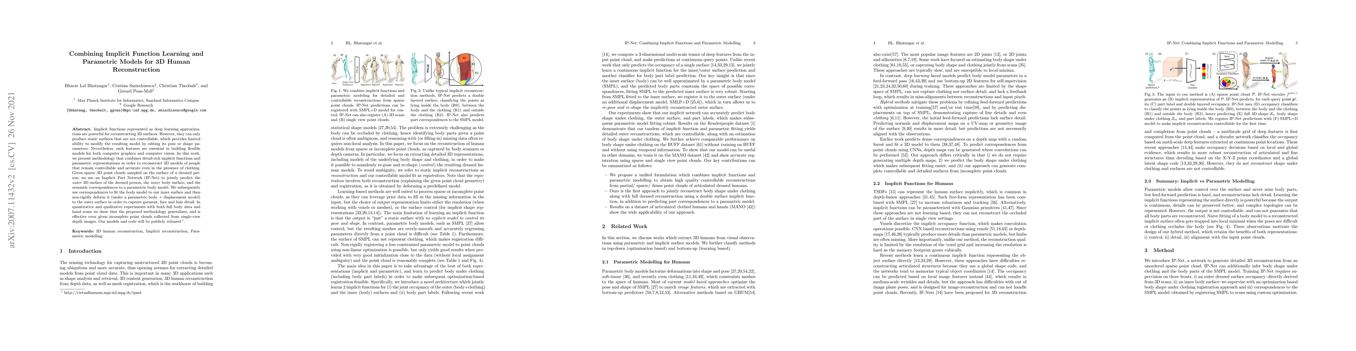 Thumbnail for Combining Implicit Function Learning and Parametric Models for 3D Human
  Reconstruction