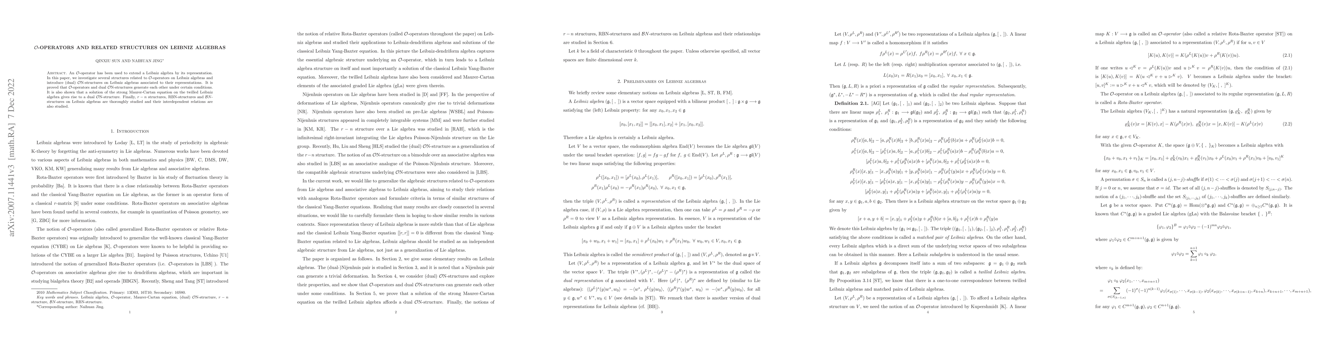 Thumbnail for $\mathcal{O}$-operators and related structures on Leibniz algebras
